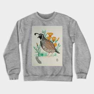 California state bird & flower, the California quail & poppy Crewneck Sweatshirt